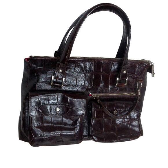 Maxximum Handbags - Vintage Maxximum Brown Croc Embossed Leather Shoulder Bag Y2K Cargo Tote Purse